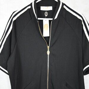 NWT Kash Hamsa Short Sleeve Full Zip Black With White Trim Shirt XL
